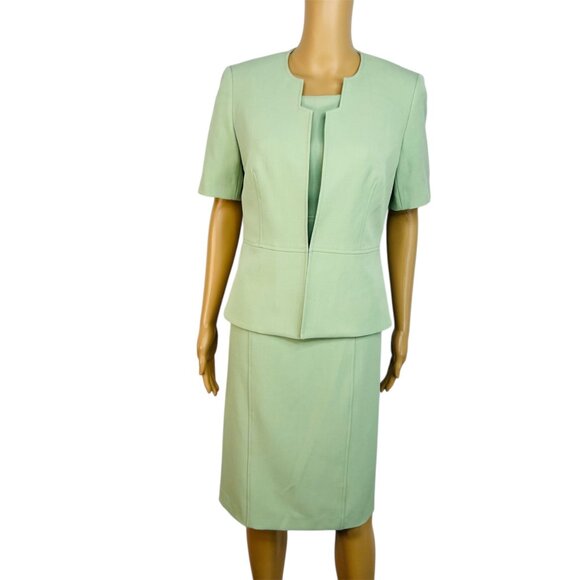 Kasper 2PC Midi Dress Suit Size 6 Lemon Green Professional Look Sleek Elegant - Picture 1 of 10